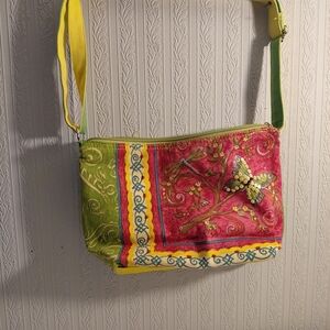Floral Embroidered Shoulder Bag with Butterfly Accent
